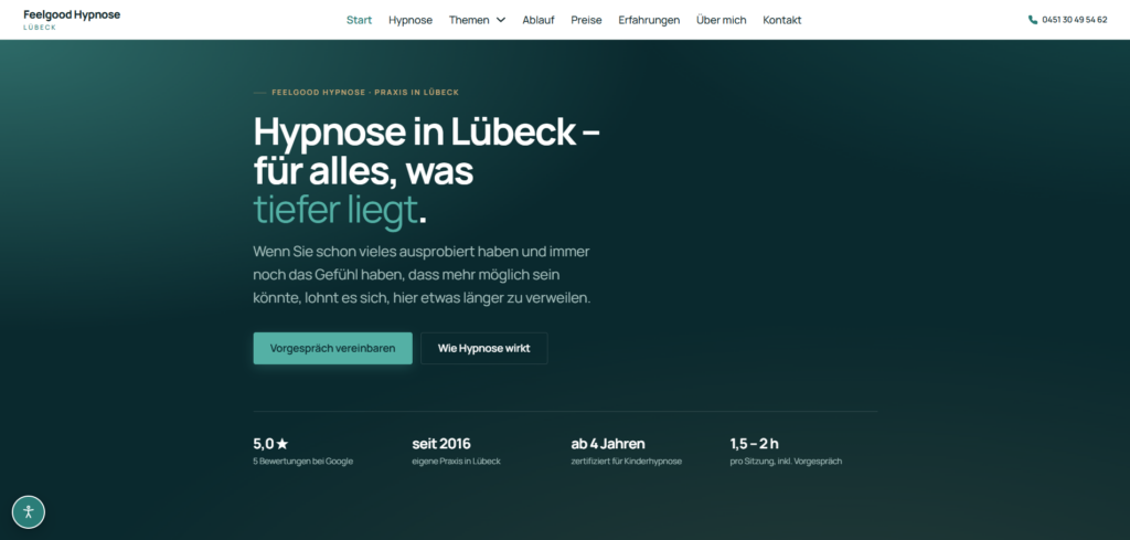 Startseite der Website feelgood-hypnose.de